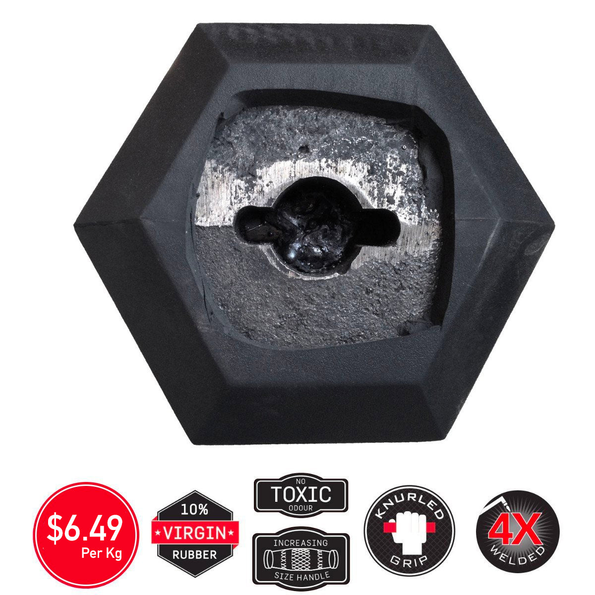 Chrome Handle Rubber Hex Dumbbell